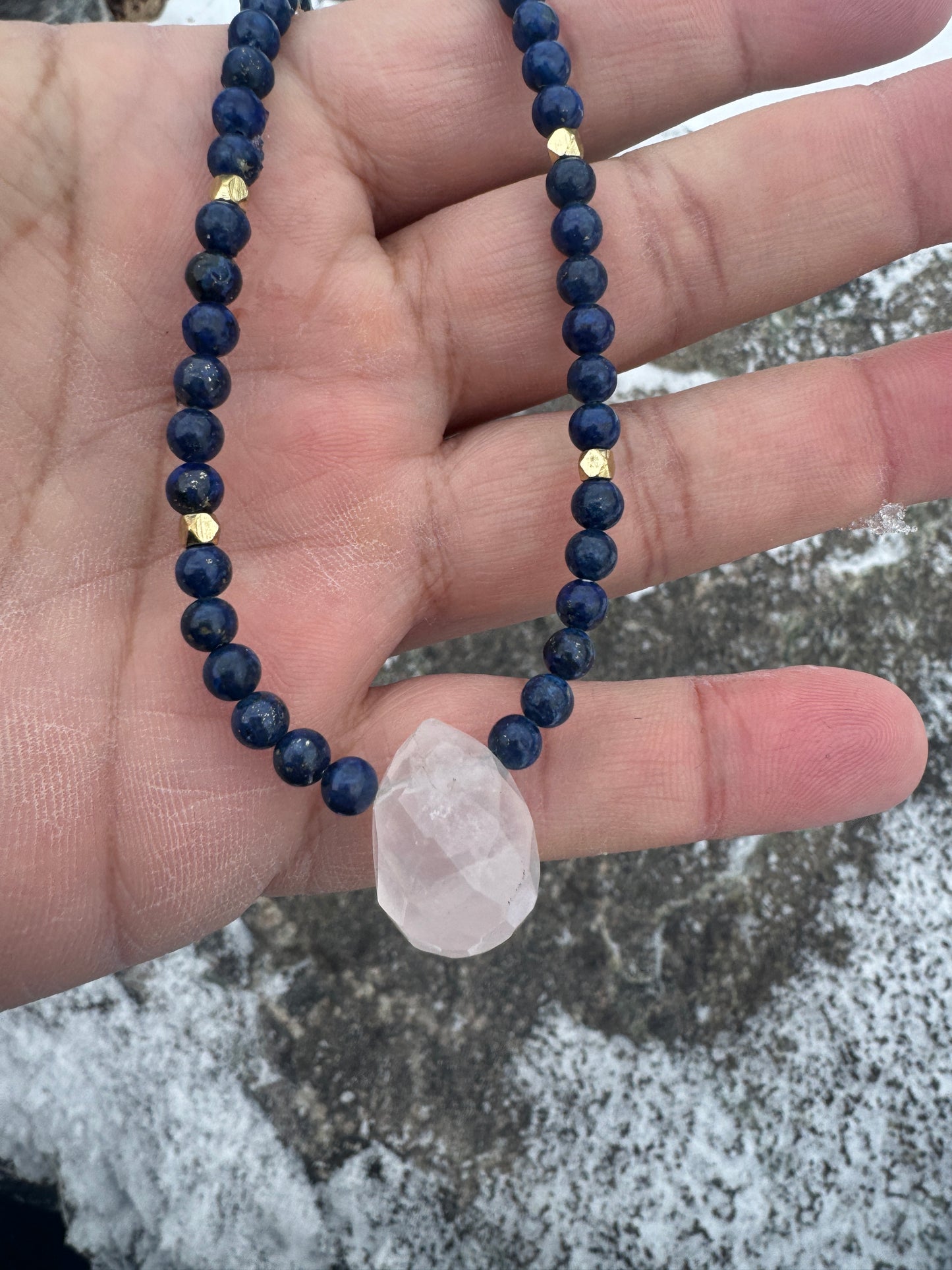 16.5in Sodalite, Rose Quartz Necklace
