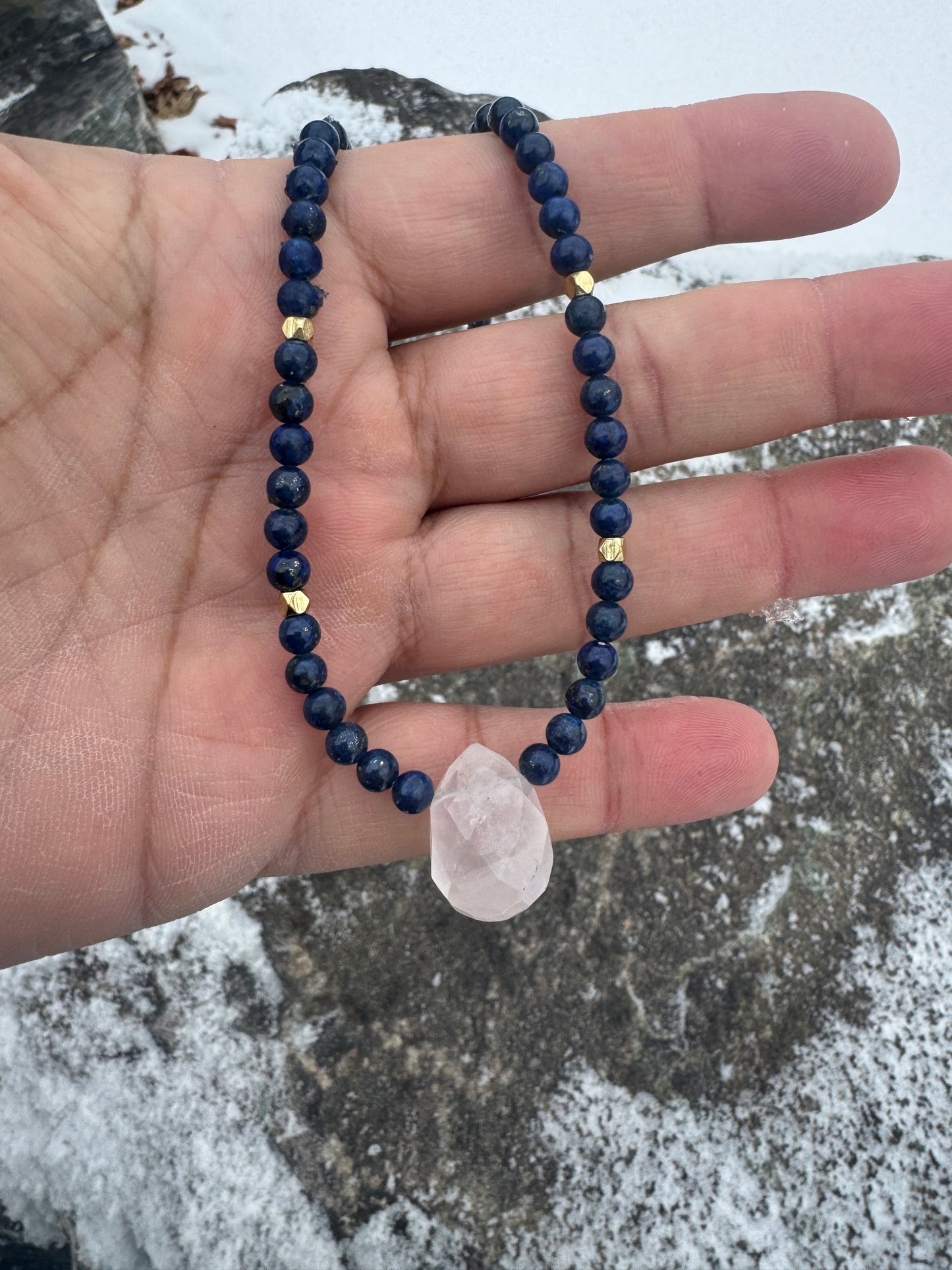 16.5in Sodalite, Rose Quartz Necklace