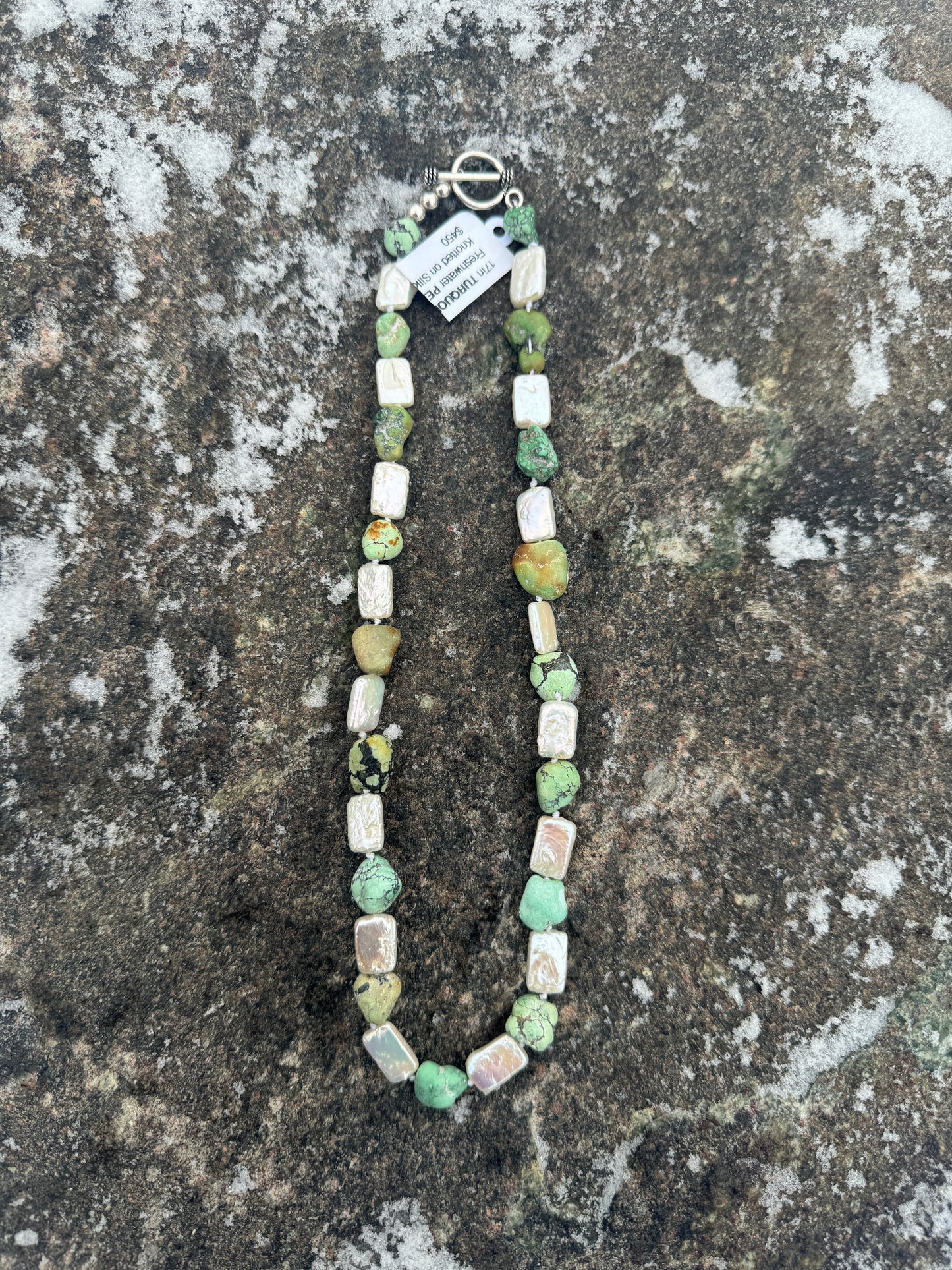 17in Arizona Turquoise, Pearl Knotted Necklace