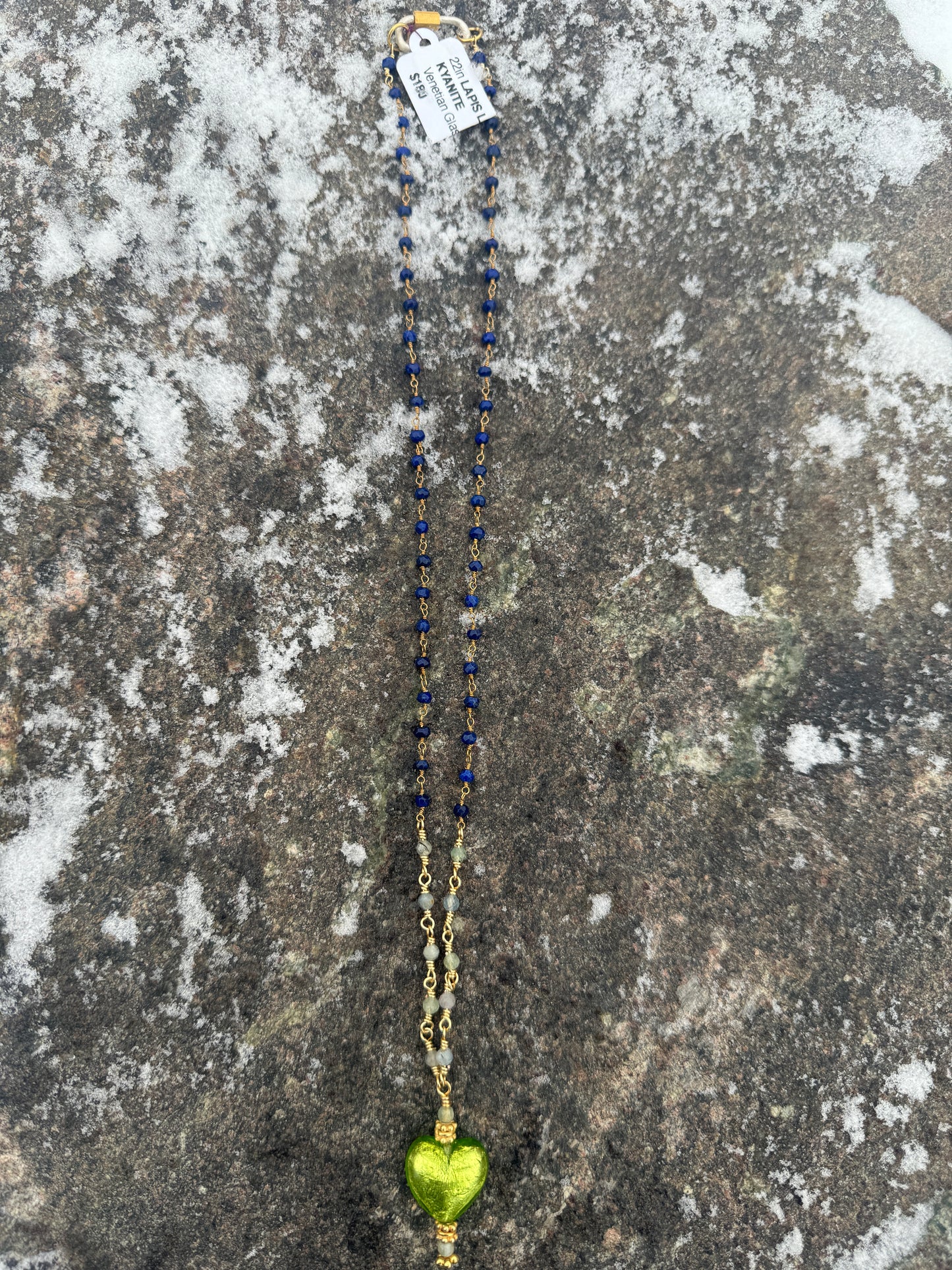 21in Lapis Lazuli, Kyanite Venetian Foil Heart Pendant