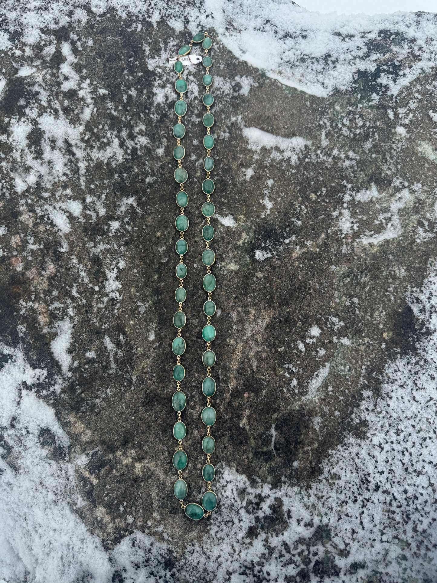 32in EMERALD Necklace, Gold Vermeil, Bezel Set