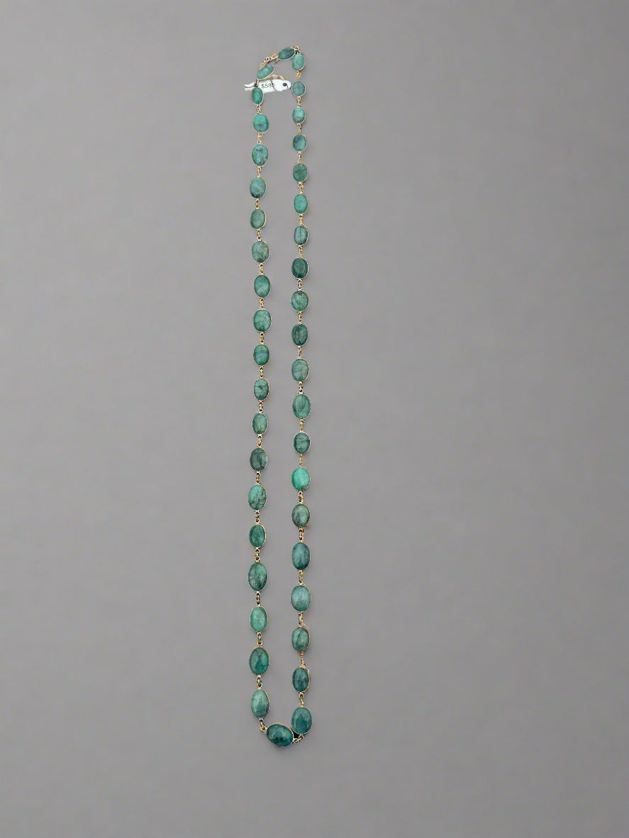 32in EMERALD Necklace, Gold Vermeil, Bezel Set