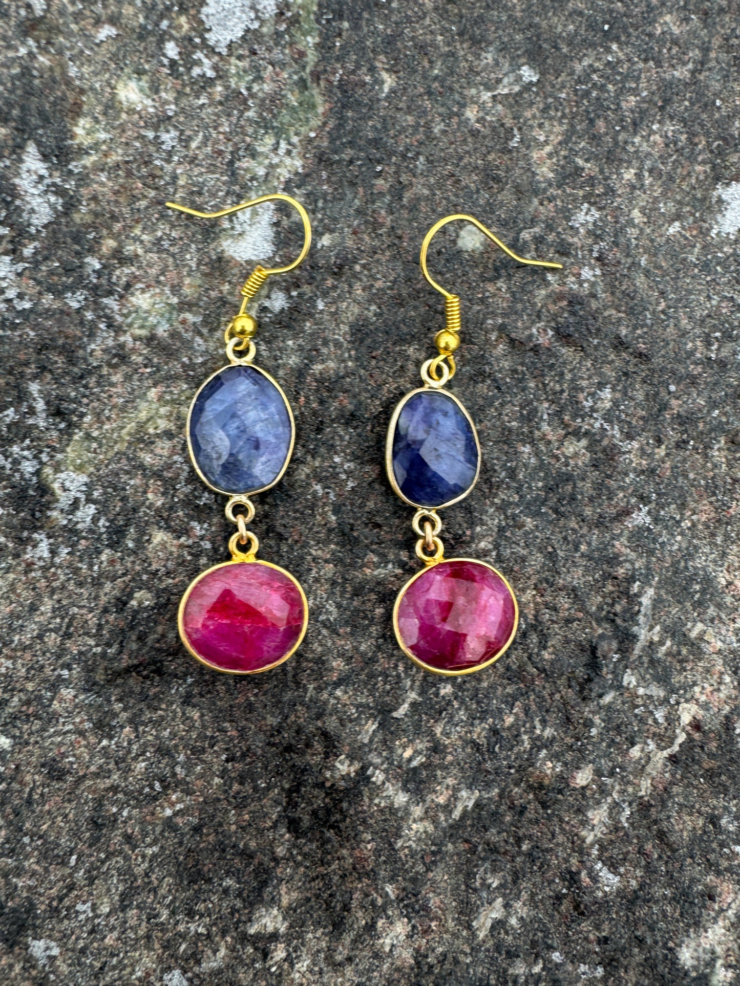 Blue Sapphire, Ruby Earrings G.F.