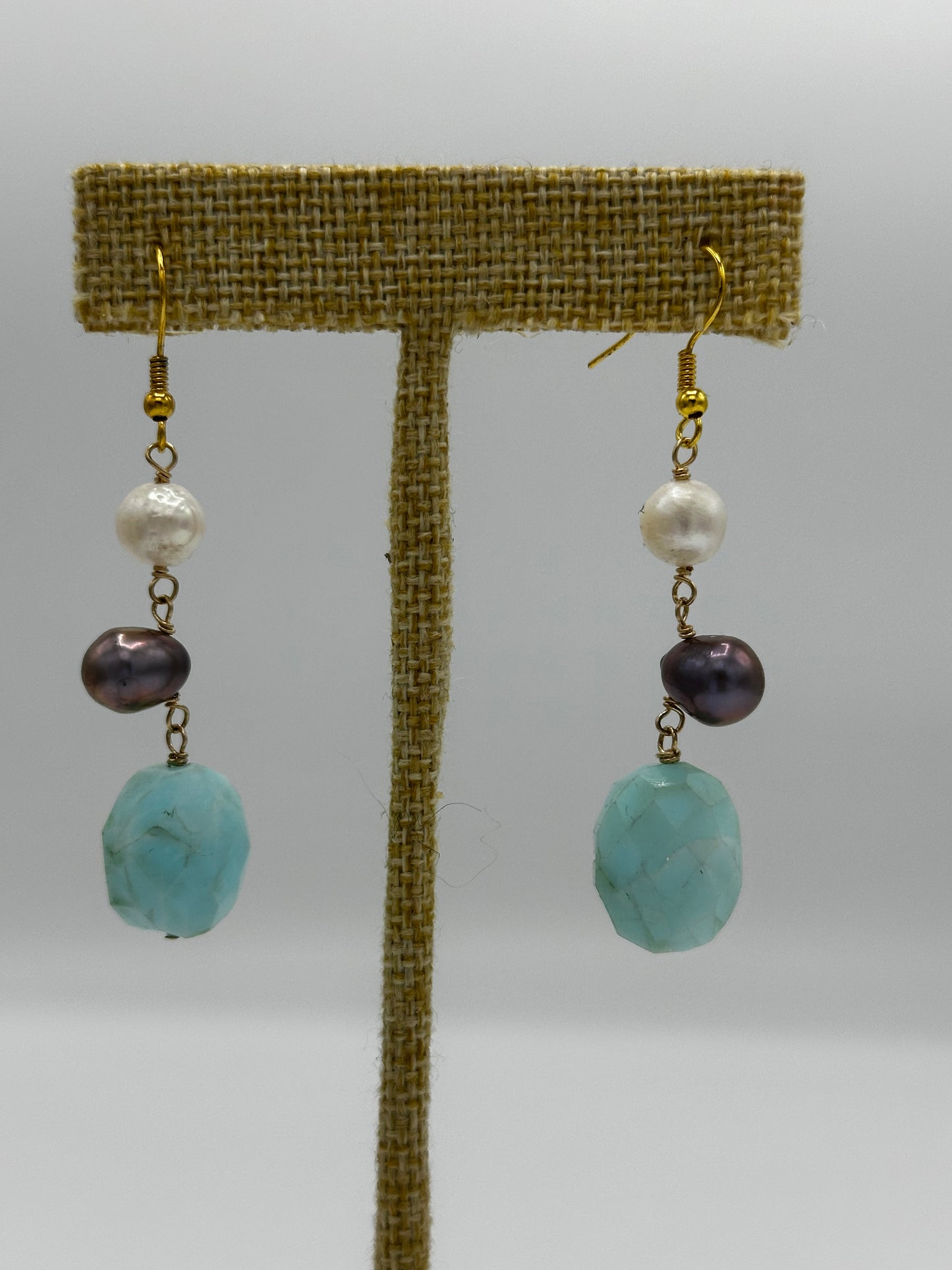 Amazonite, Tahitian, & Cultured Pearl Earrings