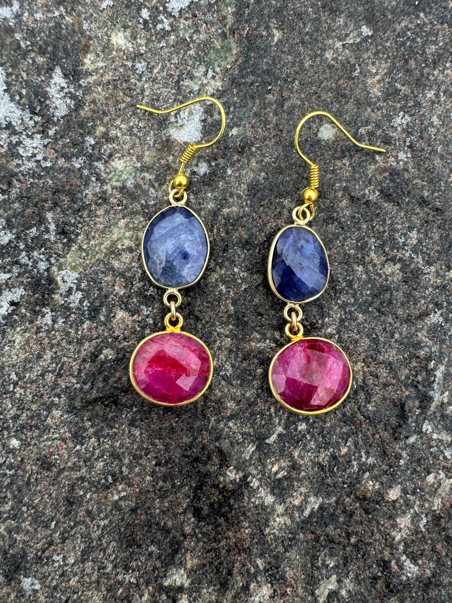 Blue Sapphire, Ruby Earrings G.F.