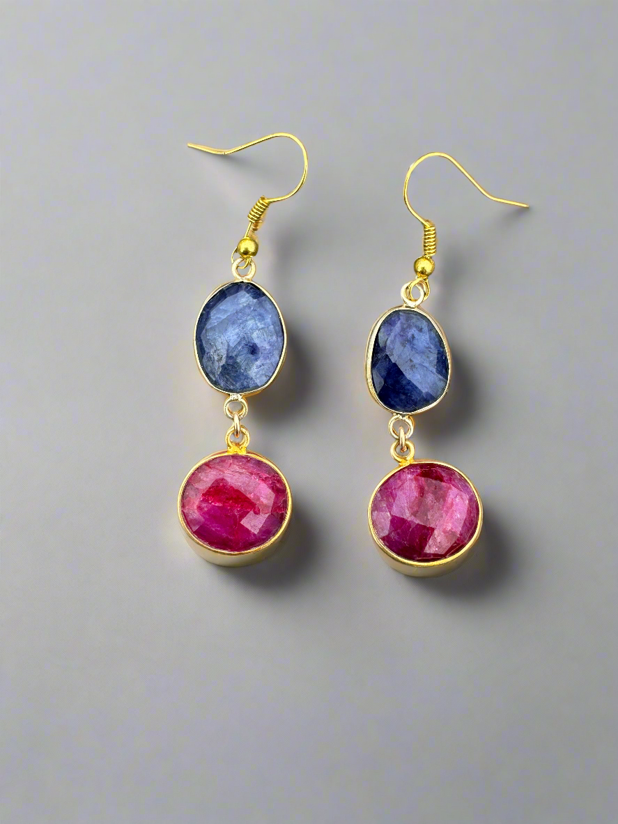 Blue Sapphire, Ruby Earrings G.F.
