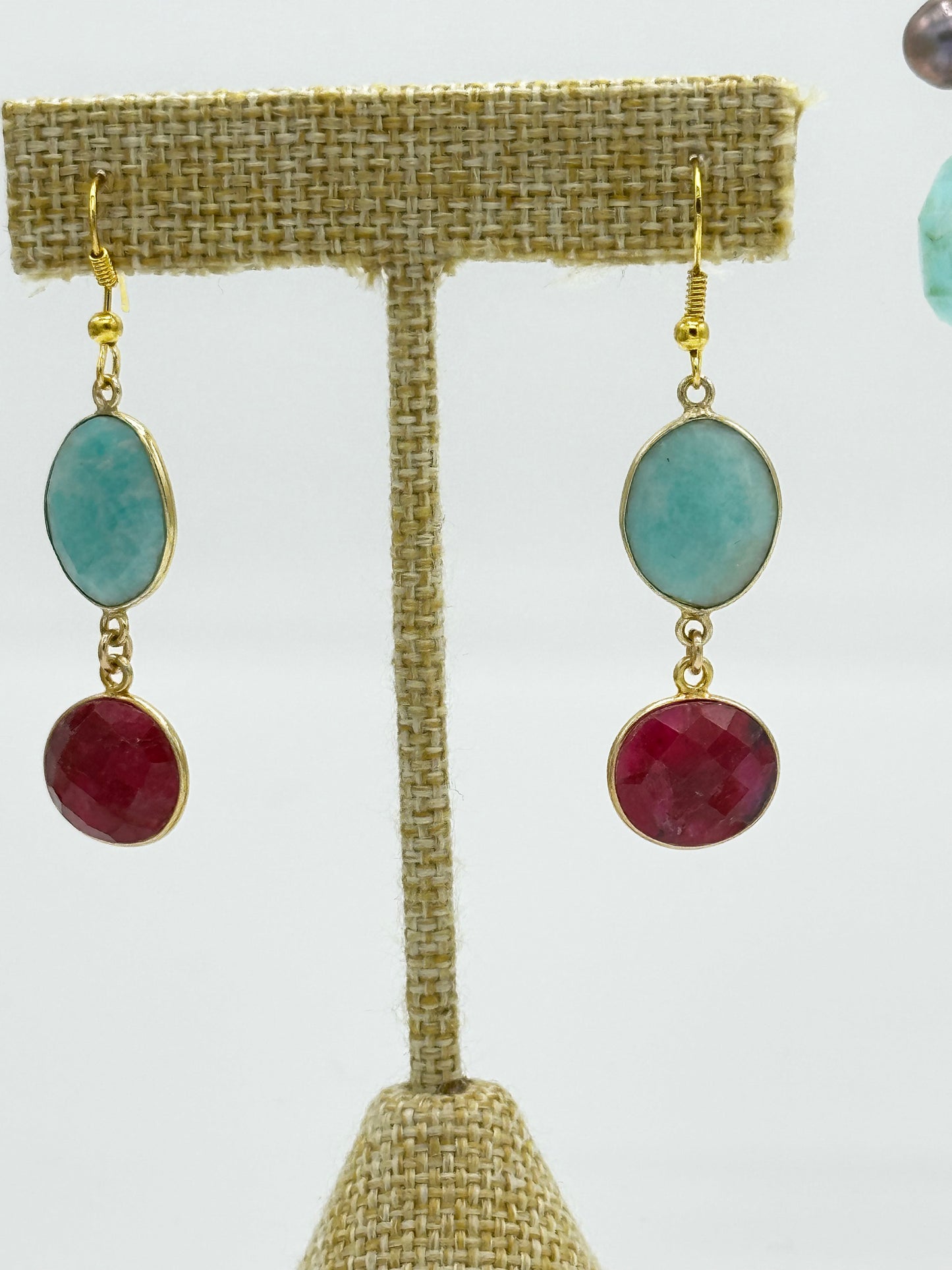 Amazonite & Ruby Earrings