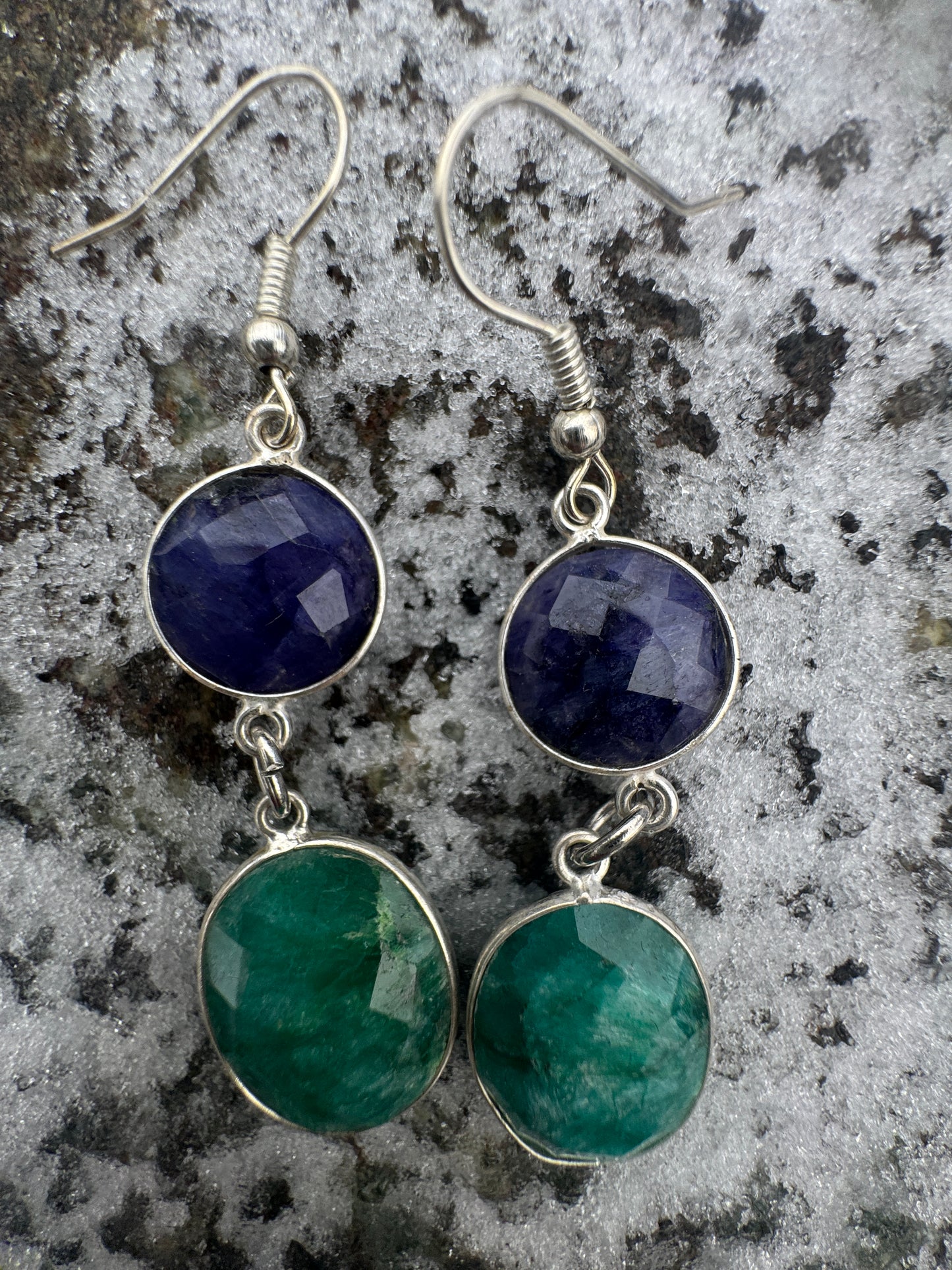 Blue Sapphire w Emerald Earrings