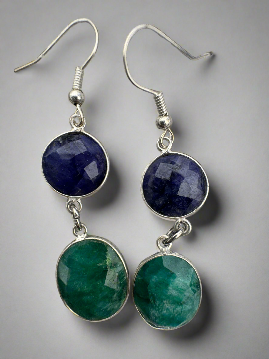 Blue Sapphire w Emerald Earrings