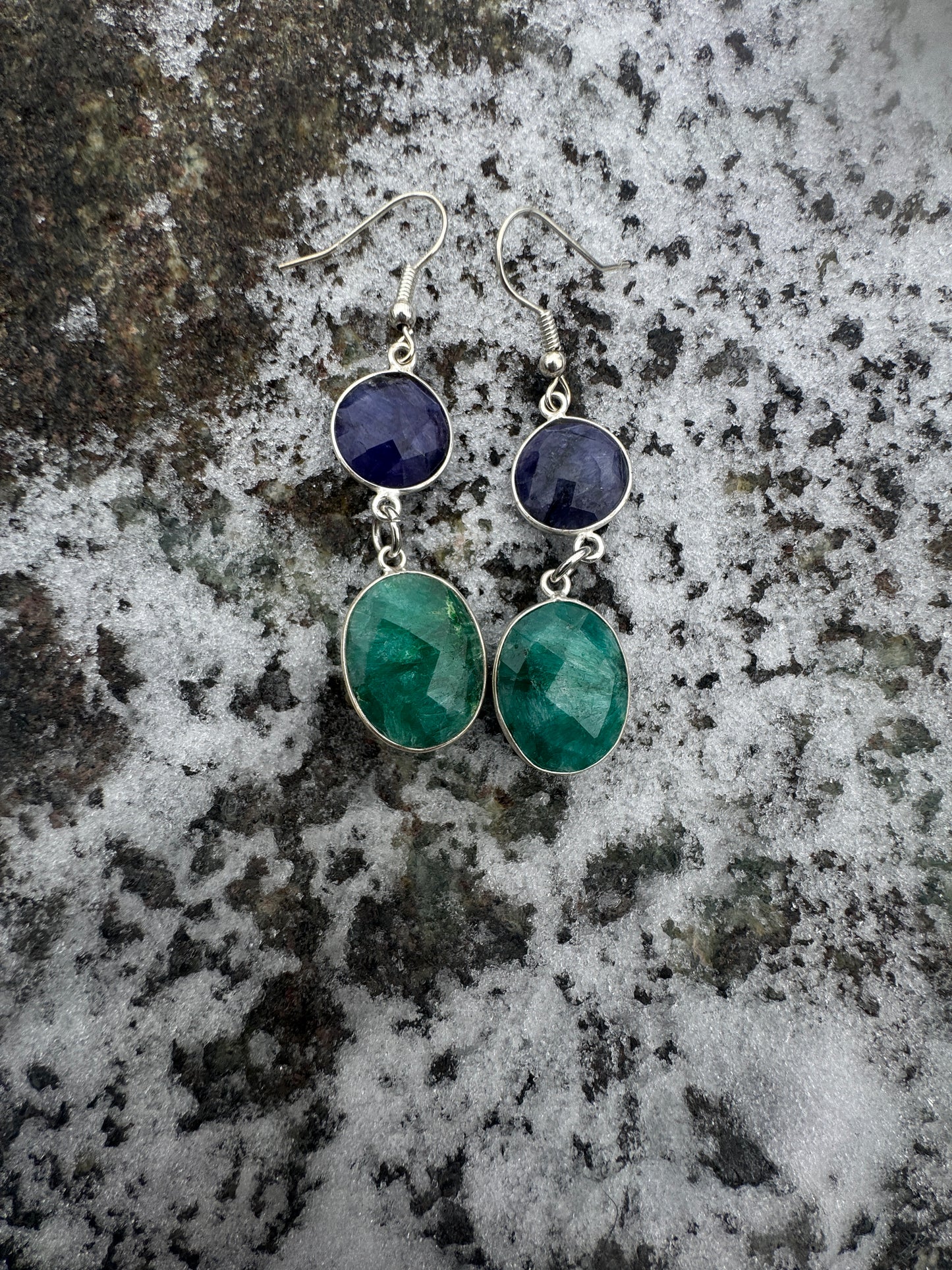 Blue Sapphire w Emerald Earrings