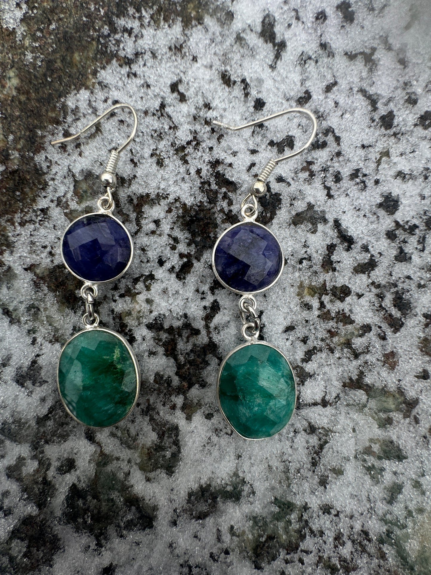 Blue Sapphire w Emerald Earrings