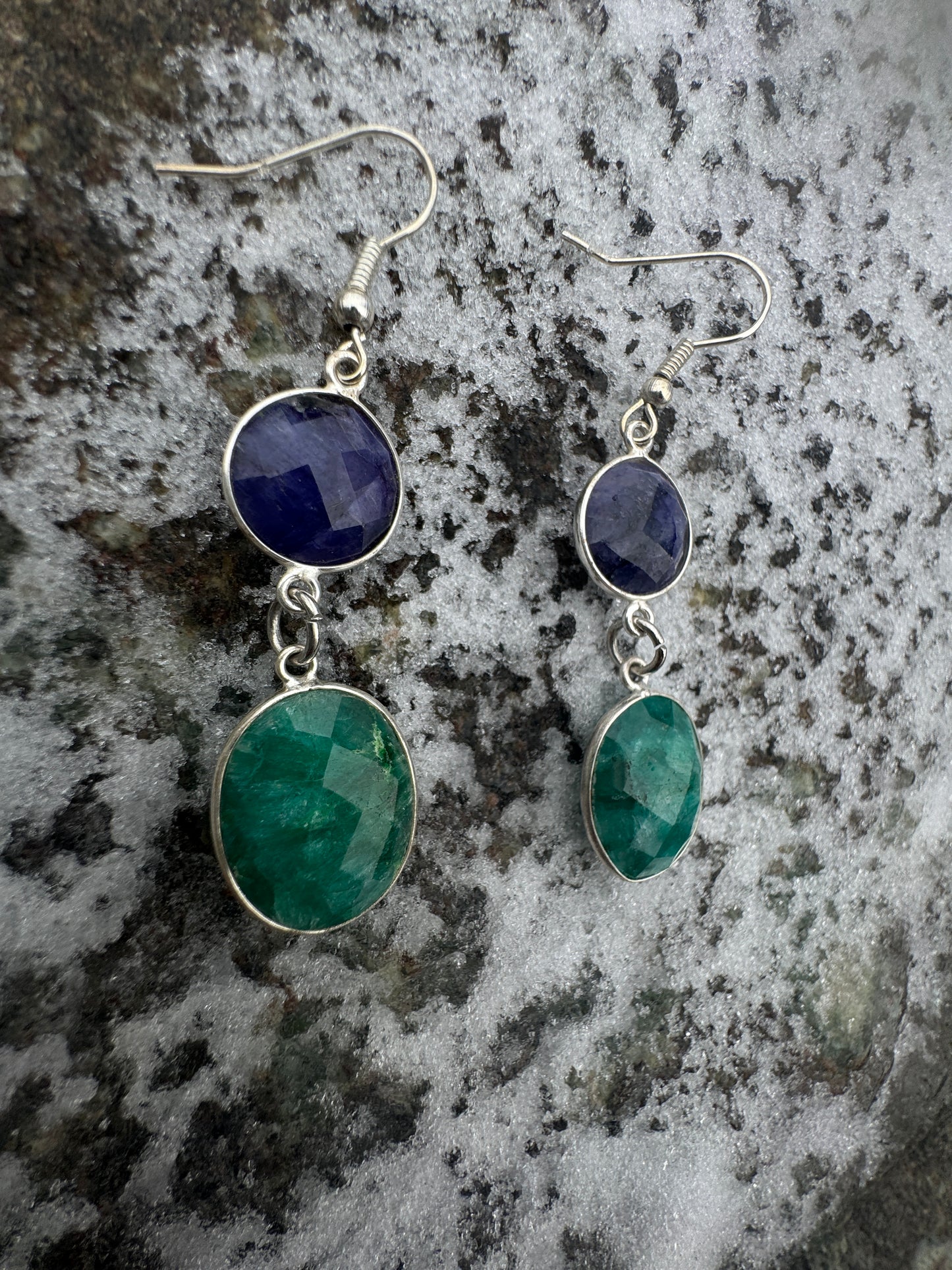 Blue Sapphire w Emerald Earrings