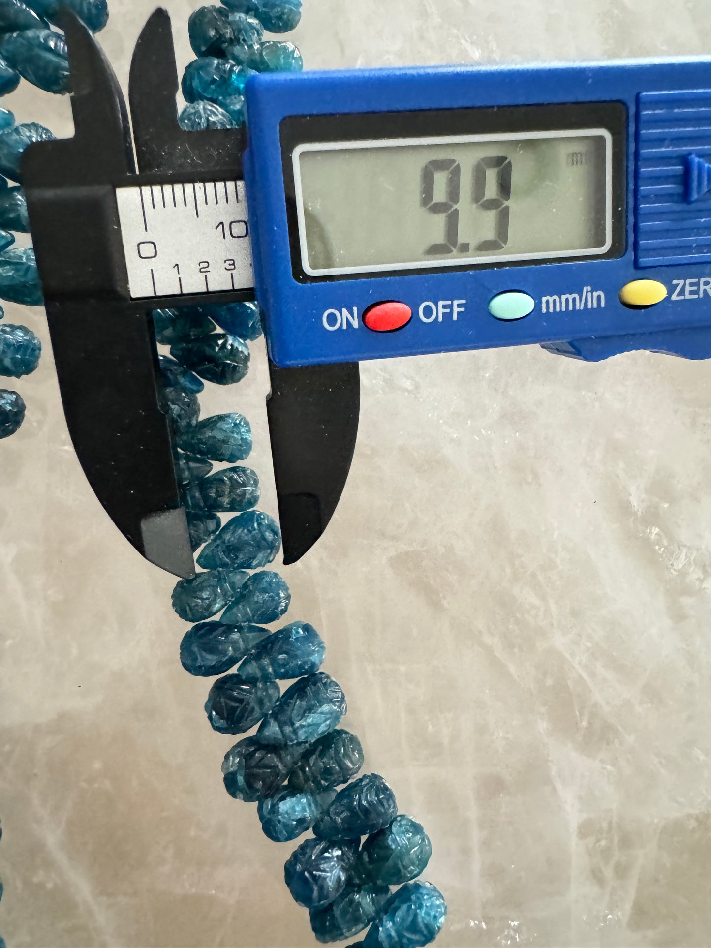 Carved Vintage Blue Apatite Gemstone Briolettes, Natural Blue