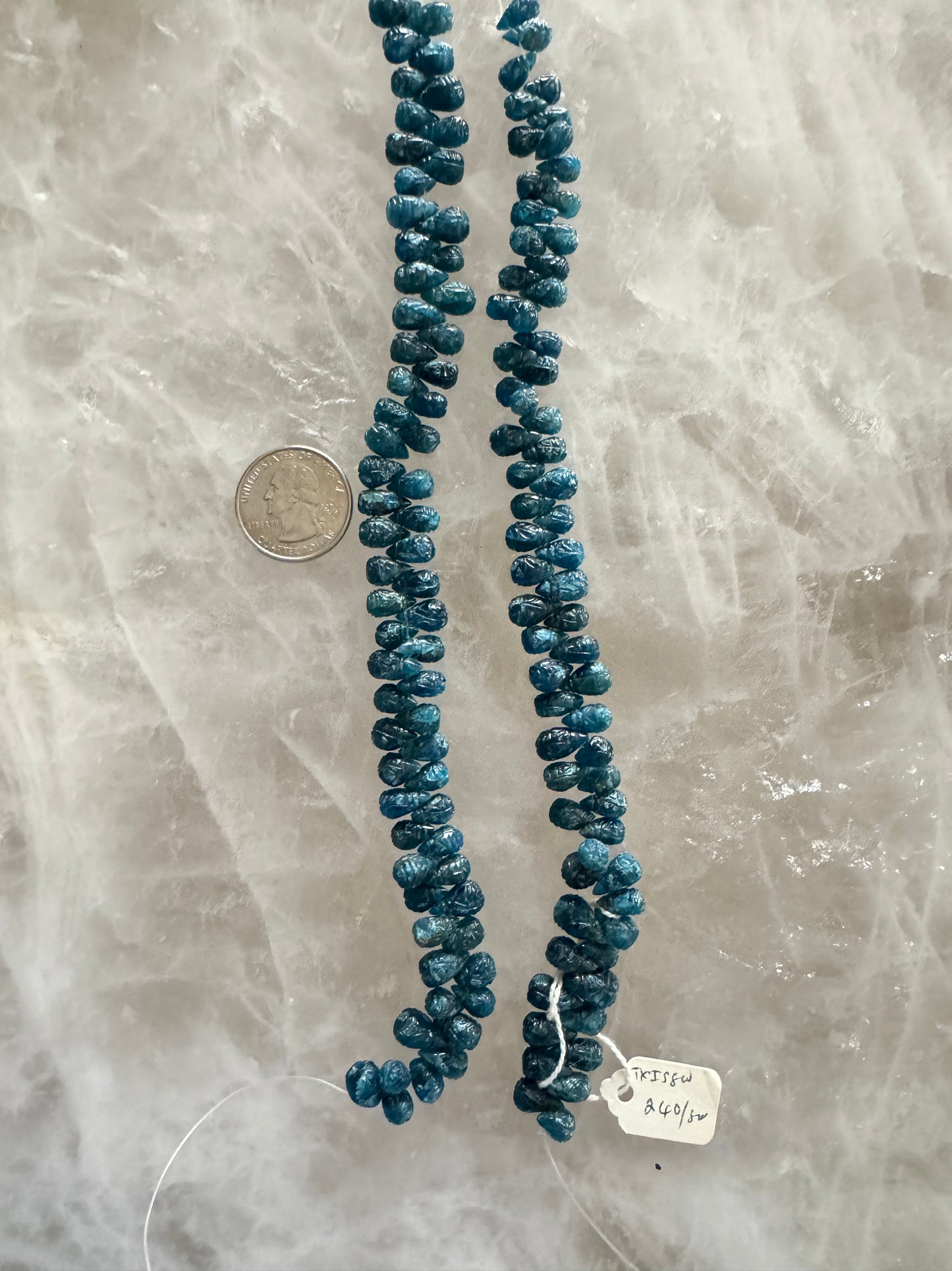 Carved Vintage Blue Apatite Gemstone Briolettes, Natural Blue