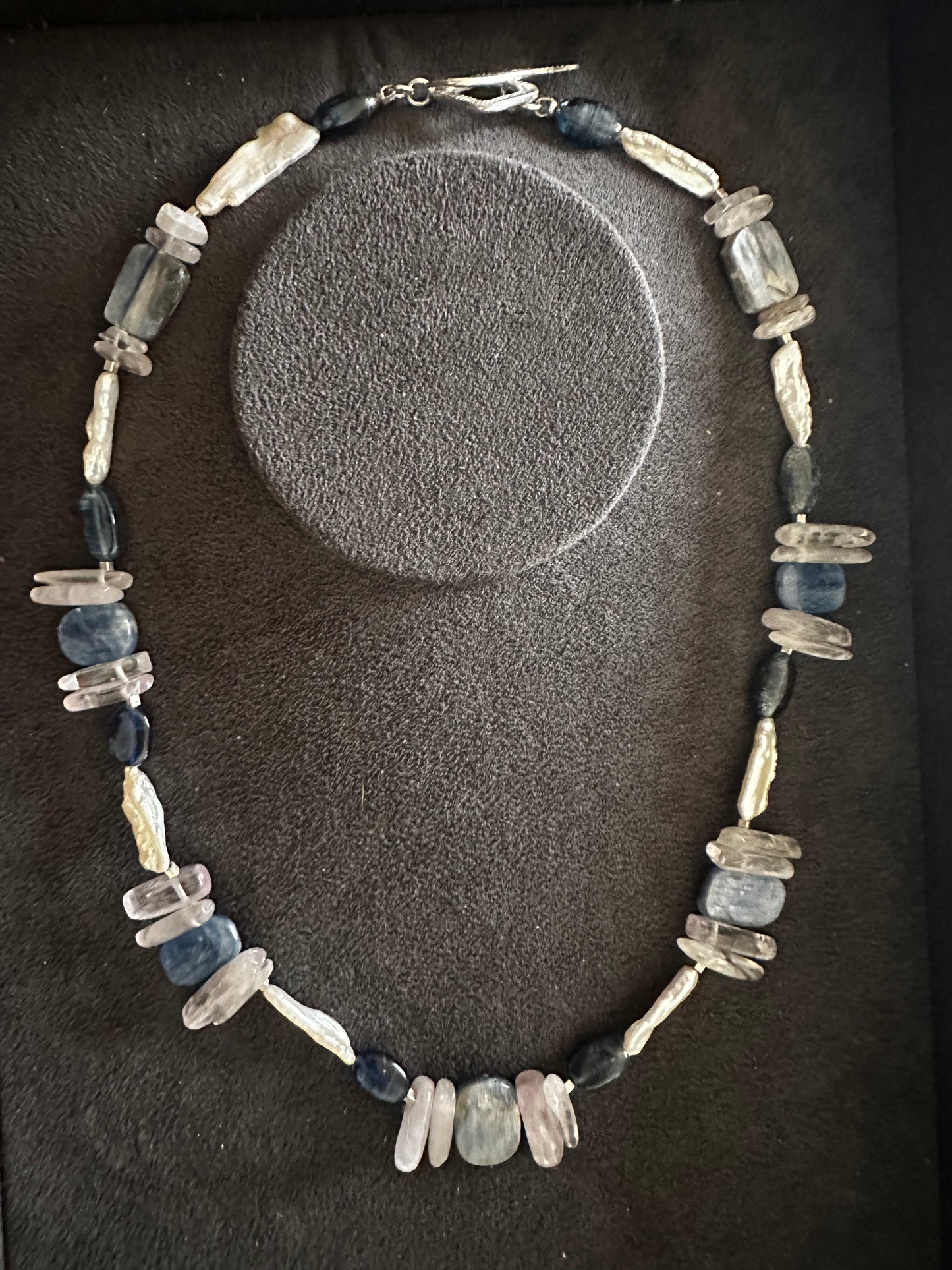 Kunzite, Kyanite, Pearl Necklace.