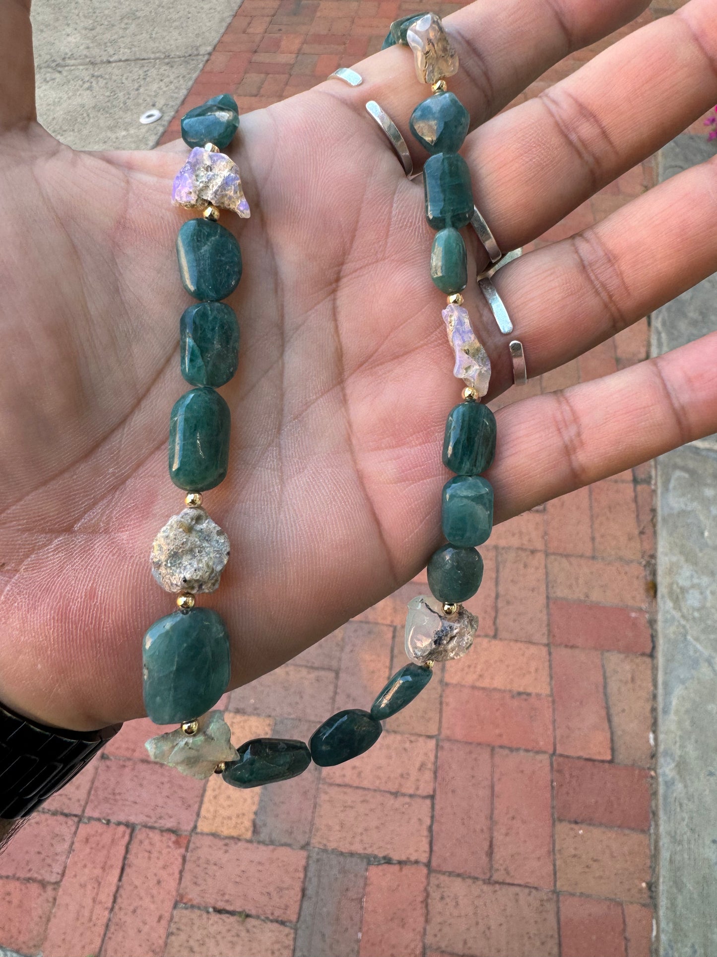 Grandidierite & Ethopian Opal, Silver Hardware