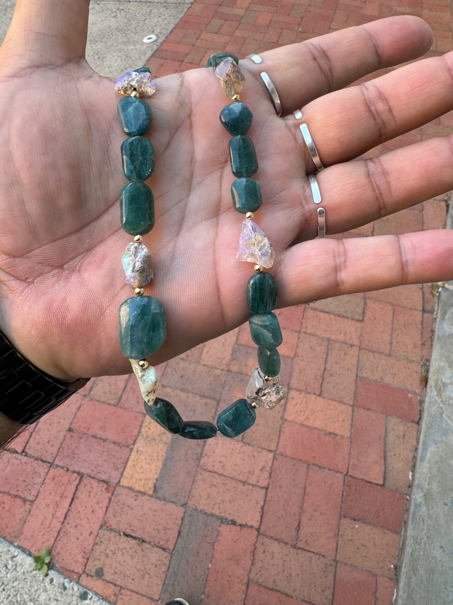Grandidierite & Ethopian Opal, Silver Hardware