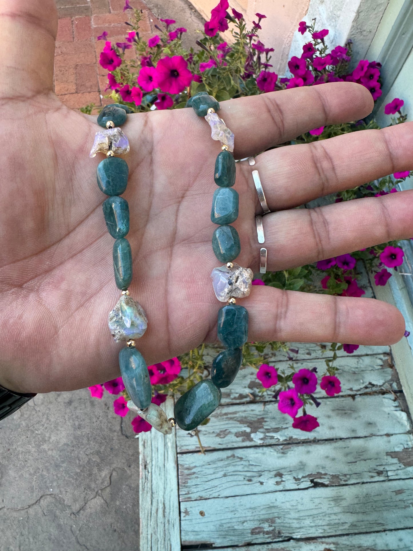 Grandidierite & Ethopian Opal, Silver Hardware