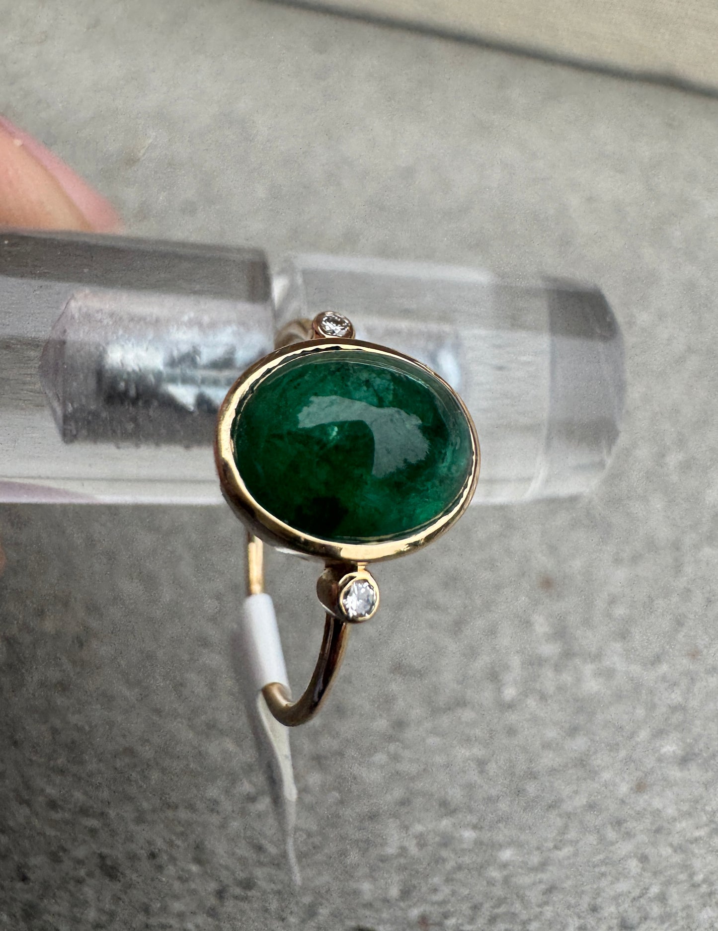 18K Gold EMERALD w Diamonds Ring Sizable