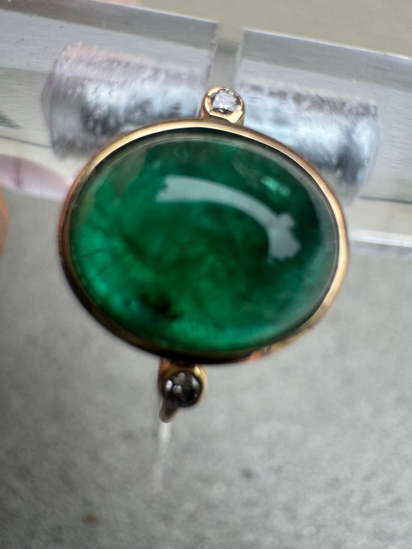 18K Gold EMERALD w Diamonds Ring Sizable