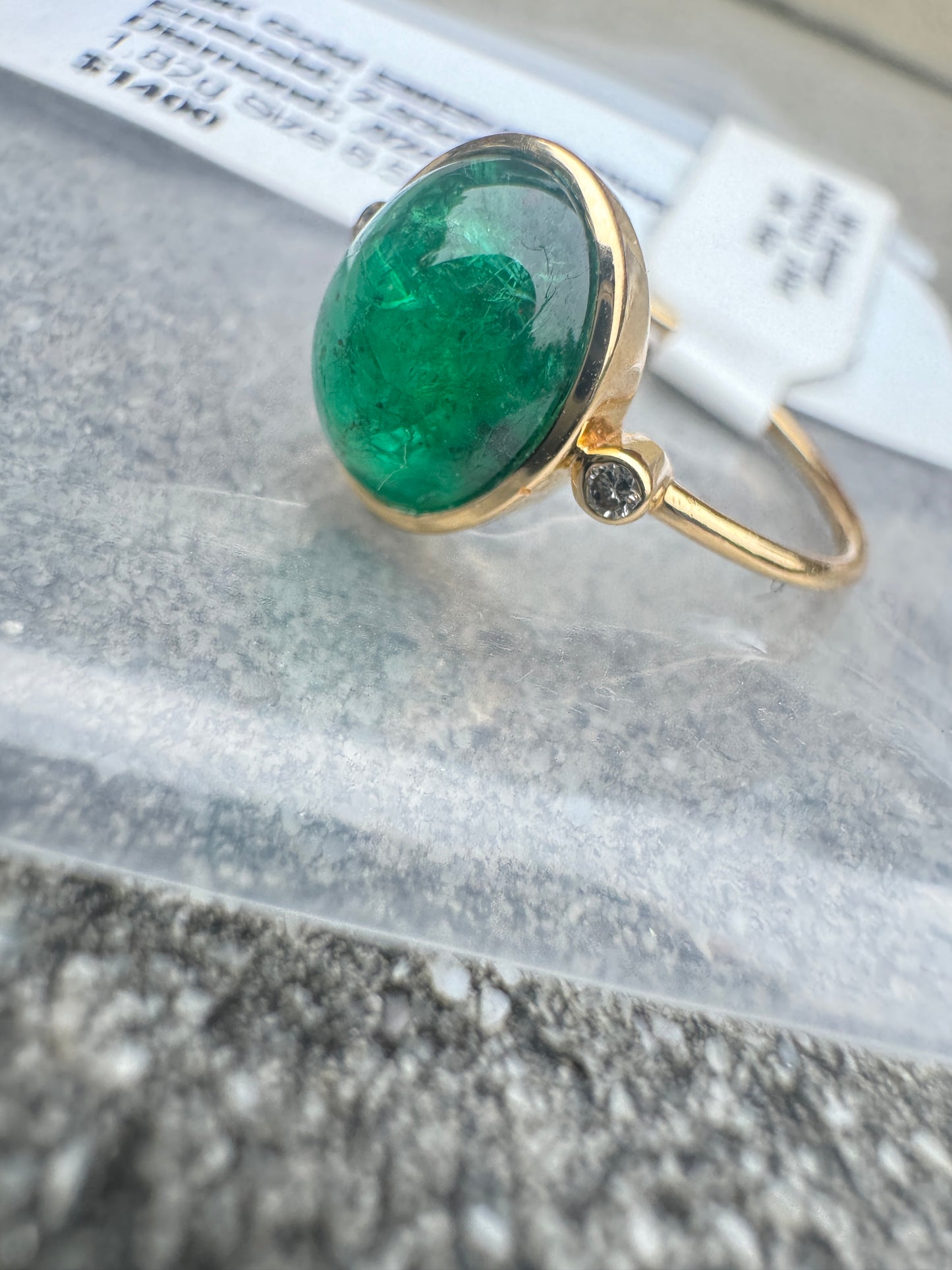 18K Gold EMERALD w Diamonds Ring Sizable