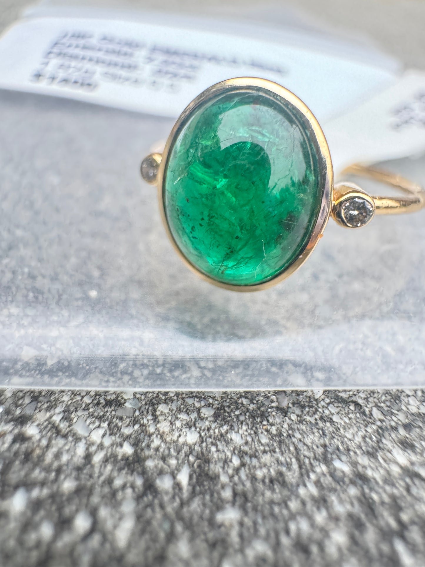 18K Gold EMERALD w Diamonds Ring Sizable