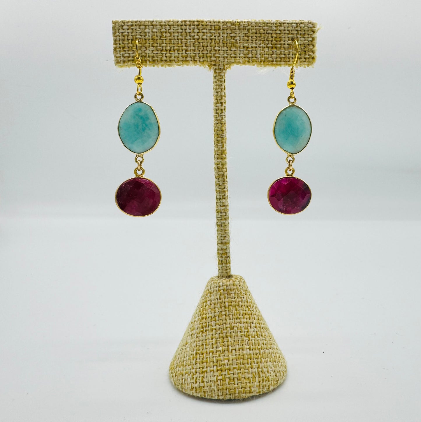 Amazonite & Ruby Earrings
