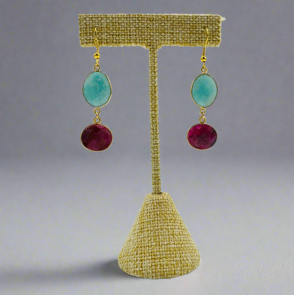 Amazonite & Ruby Earrings