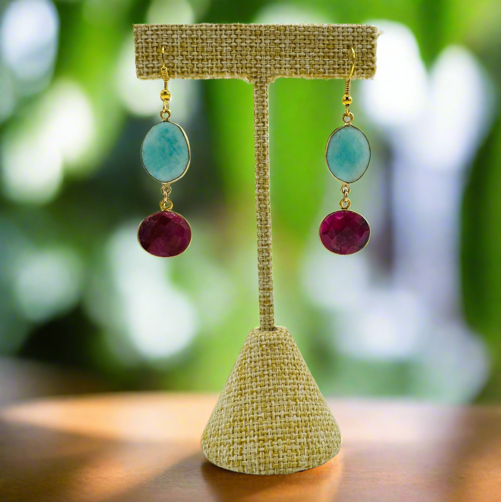 Amazonite & Ruby Earrings