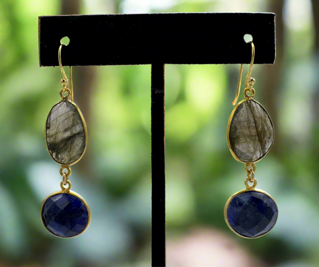 Labradorite w Blue Sapphire G.F earrings