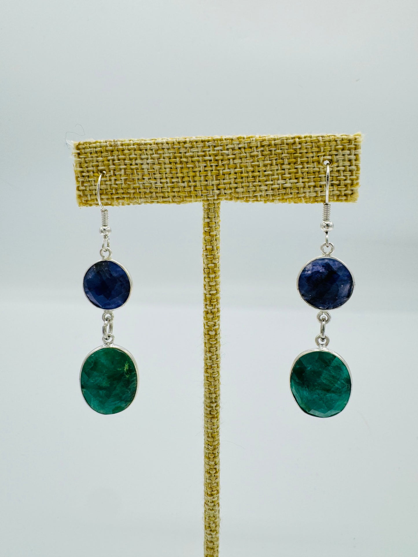 Blue Sapphire & Emerald Earrings