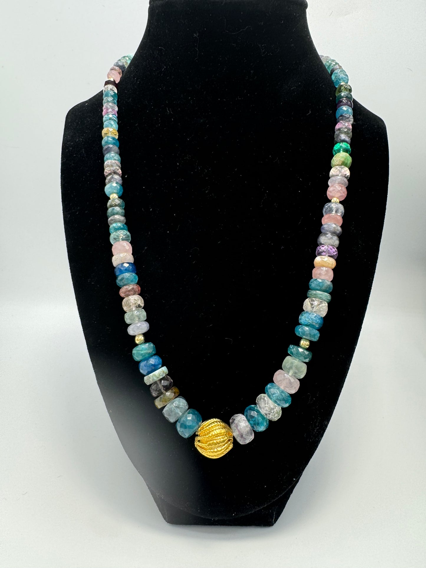 19in Faceted Multi Gem Necklace. Apatite, Rose Quartz, Amethyst