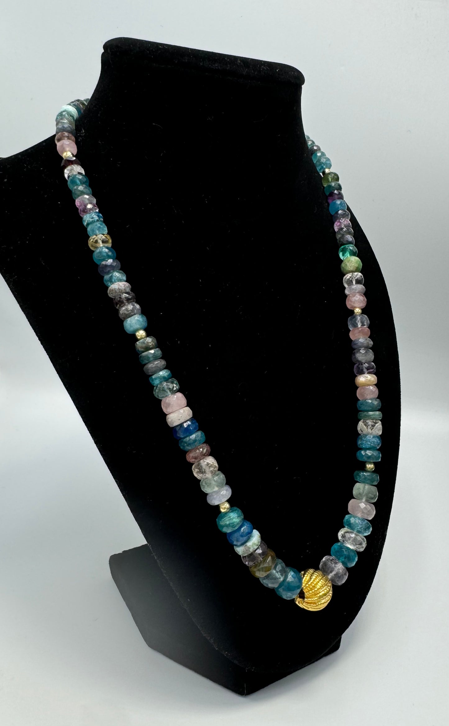 19in Faceted Multi Gem Necklace. Apatite, Rose Quartz, Amethyst