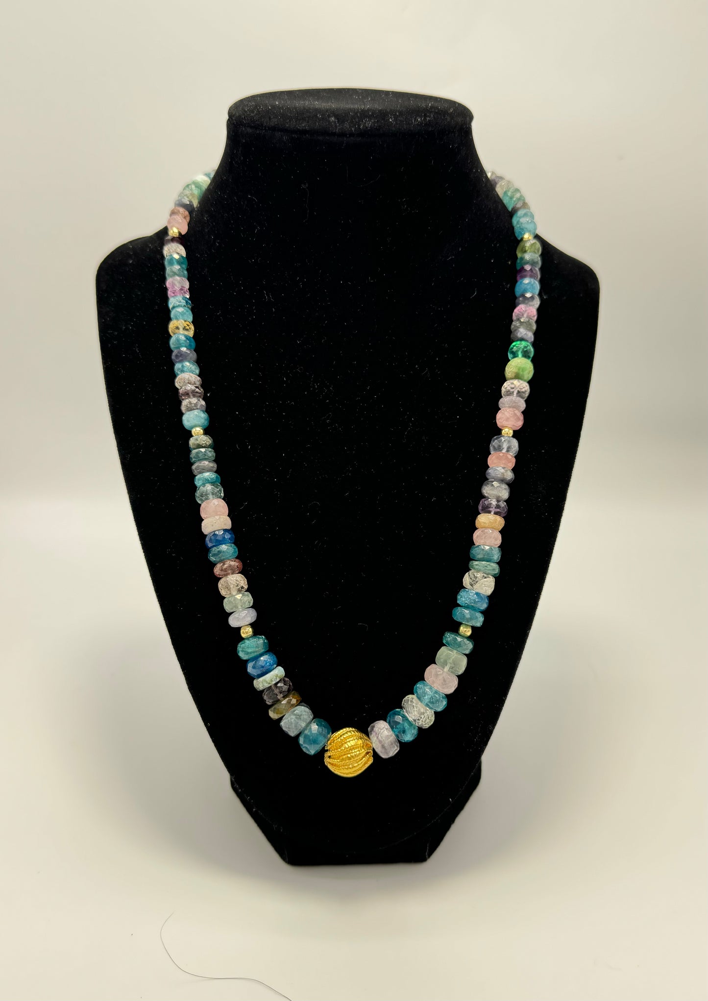 19in Faceted Multi Gem Necklace. Apatite, Rose Quartz, Amethyst