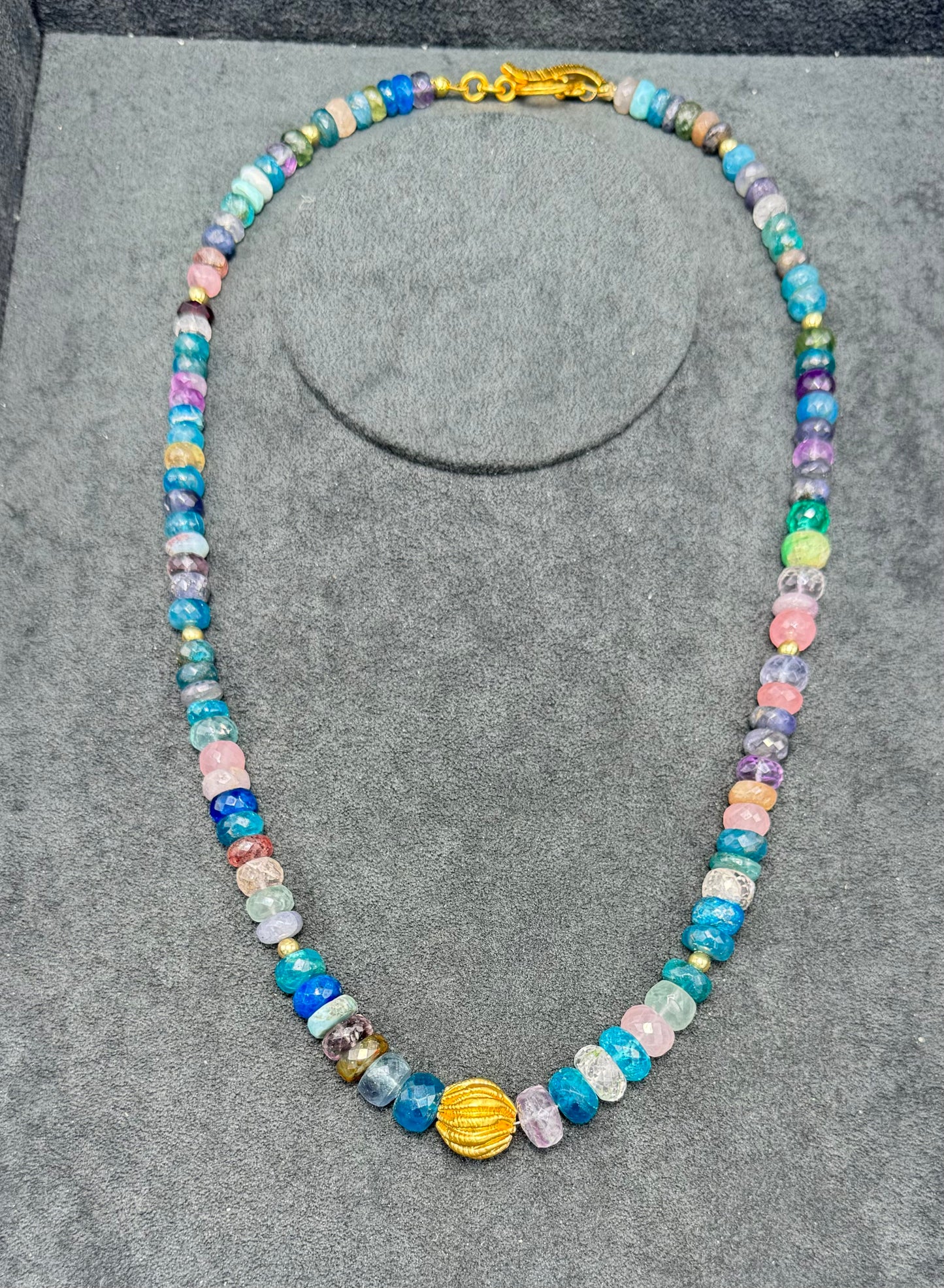 19in Faceted Multi Gem Necklace. Apatite, Rose Quartz, Amethyst