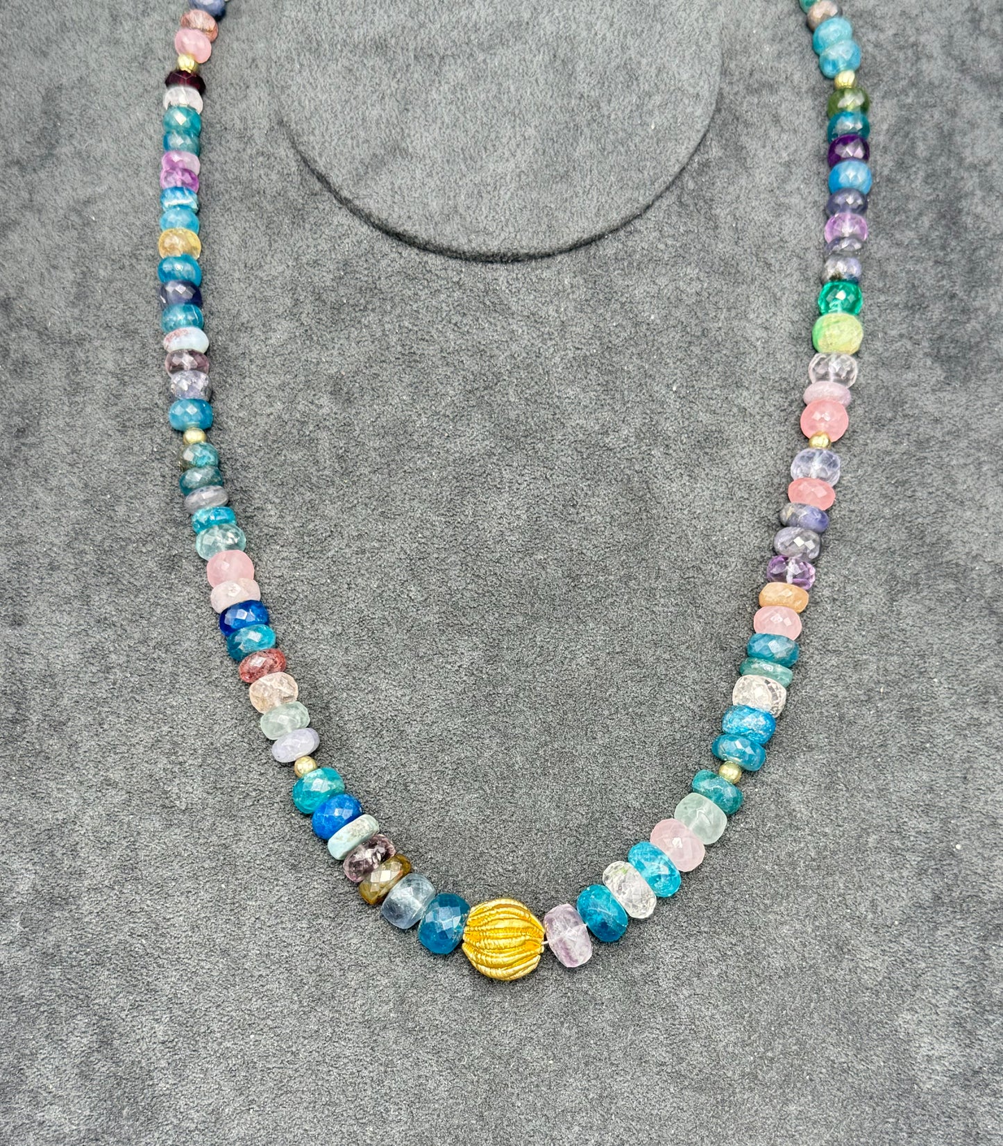 19in Faceted Multi Gem Necklace. Apatite, Rose Quartz, Amethyst