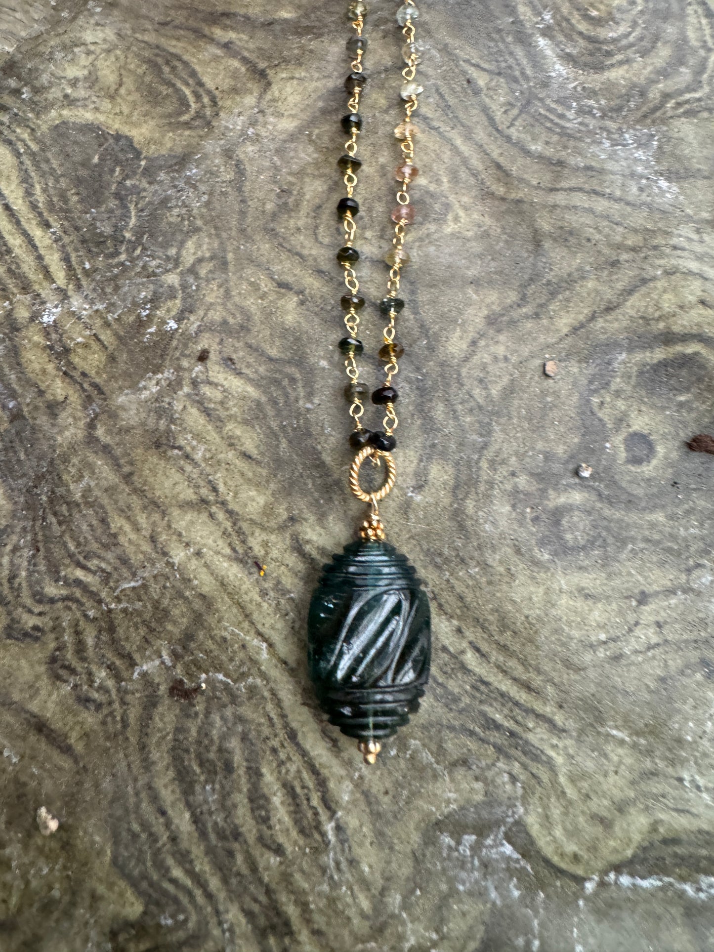 Carve Green TOURMALINE Necklace