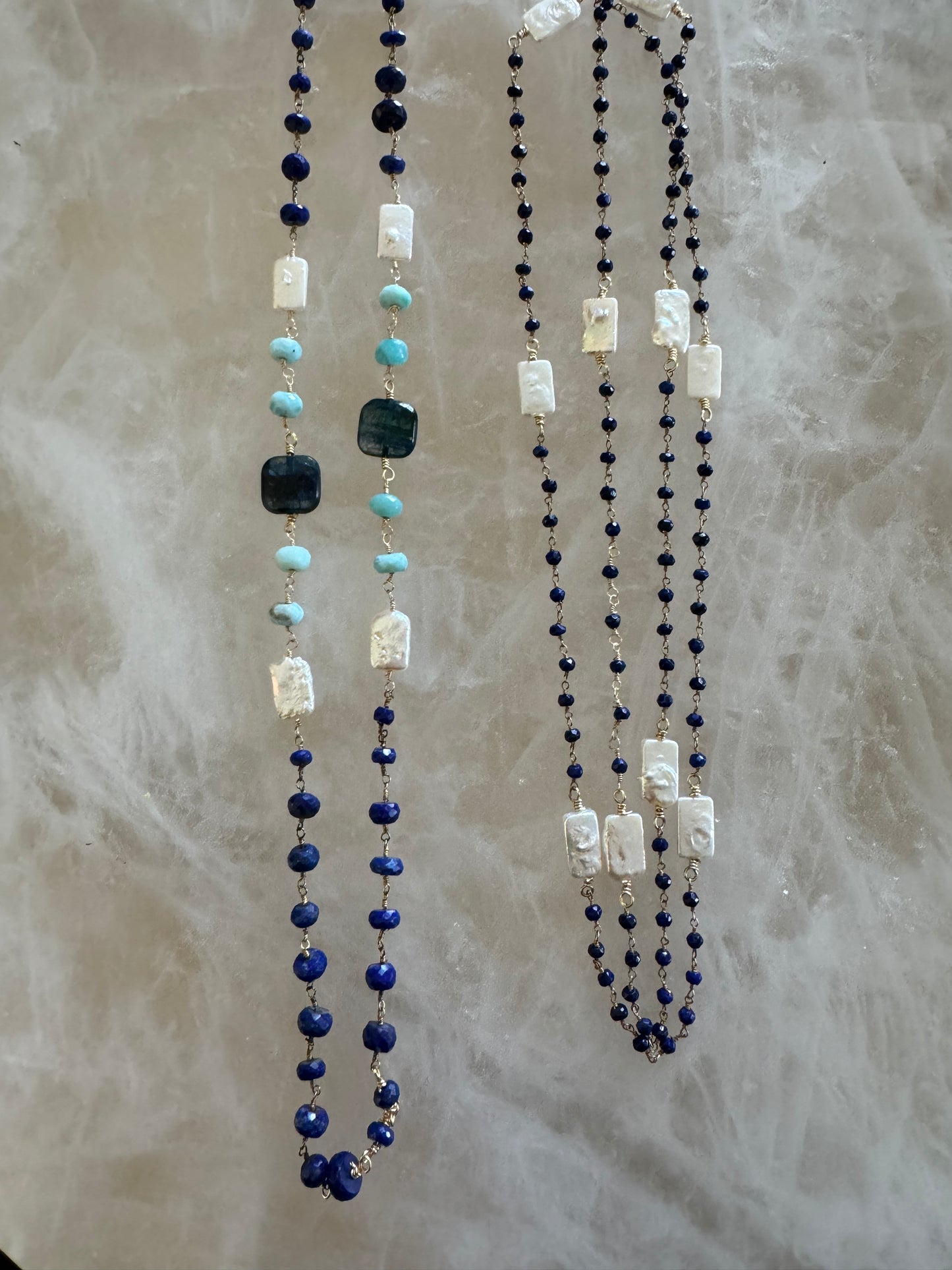 38in Lapis Lazuli, Pearl Connector Chain