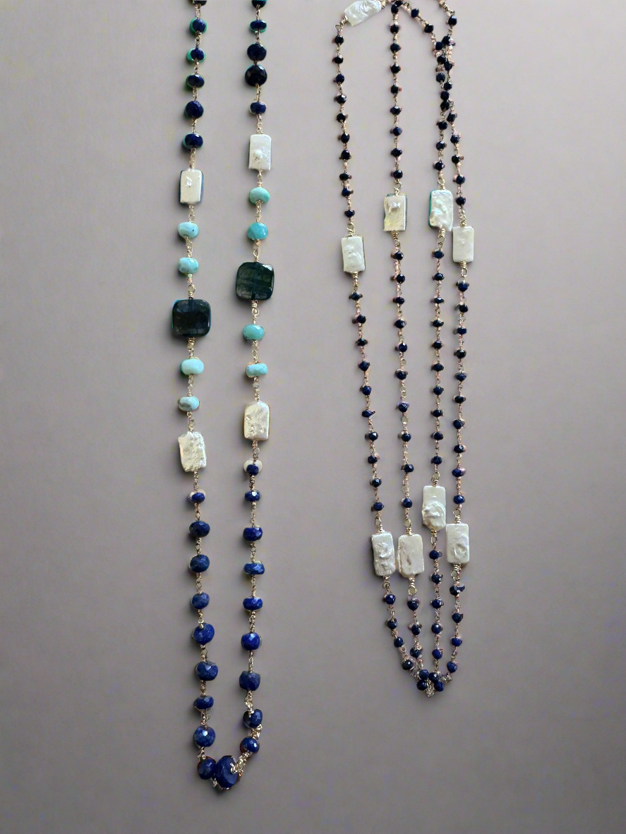 38in Lapis Lazuli, Pearl Connector Chain
