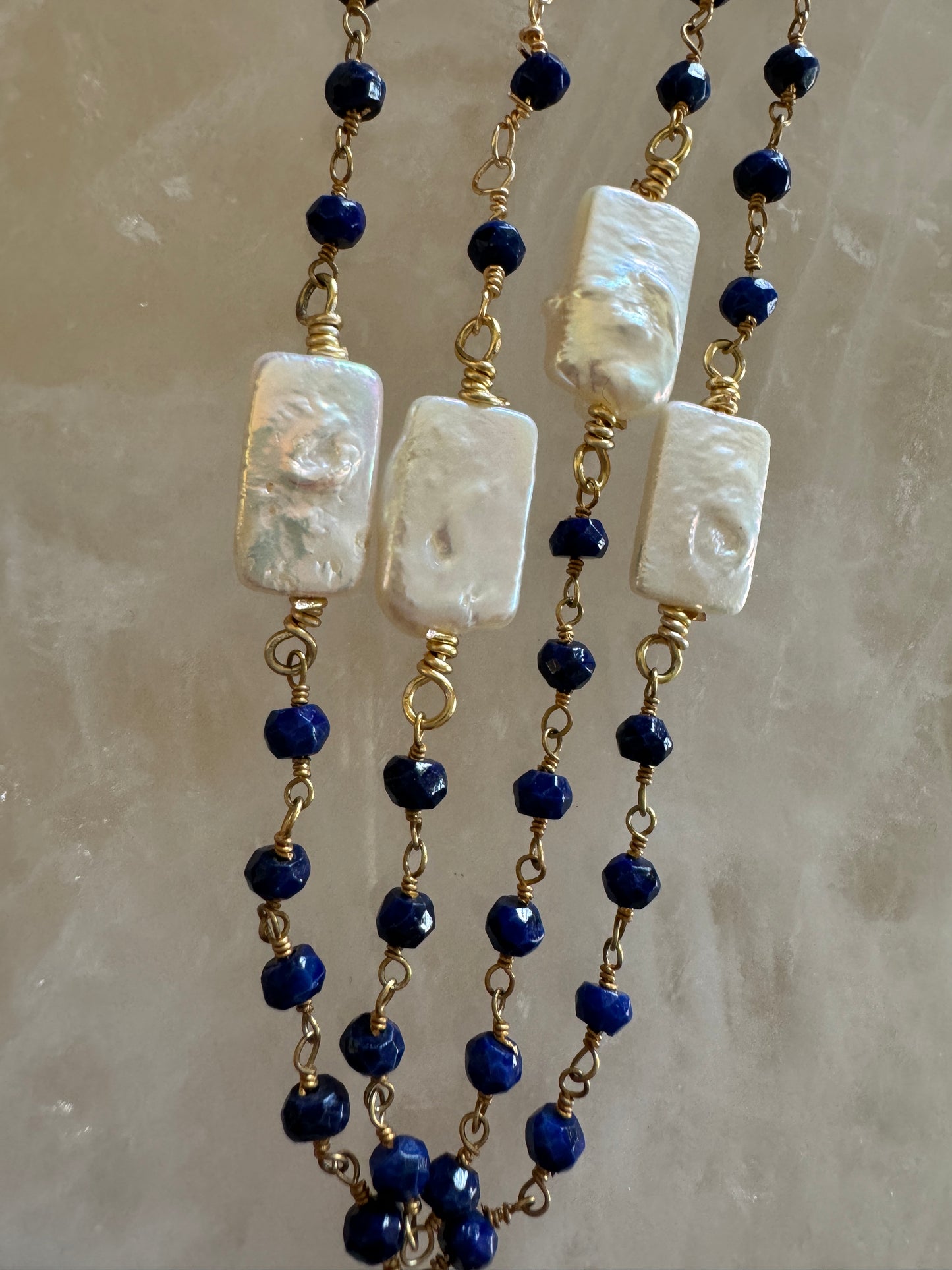 38in Lapis Lazuli, Pearl Connector Chain