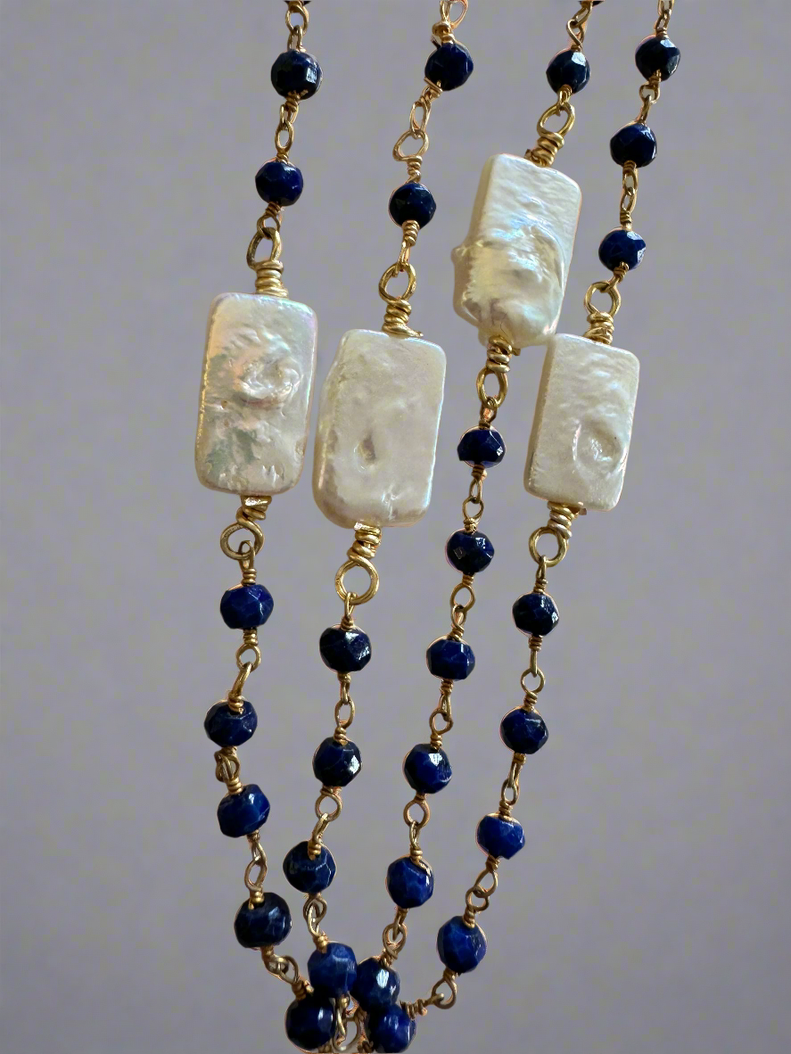 38in Lapis Lazuli, Pearl Connector Chain