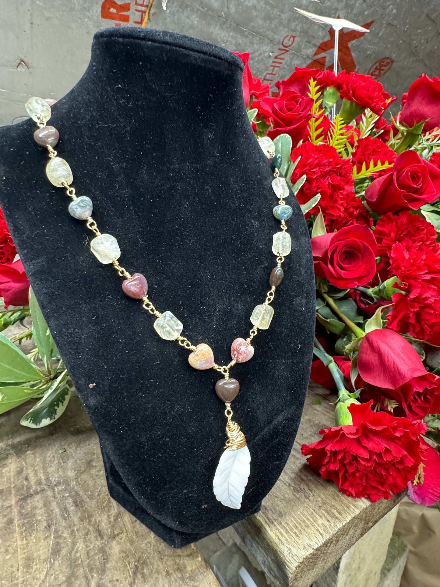 20in CItrine, Ocean Jasper, ONYX Pendant Necklace