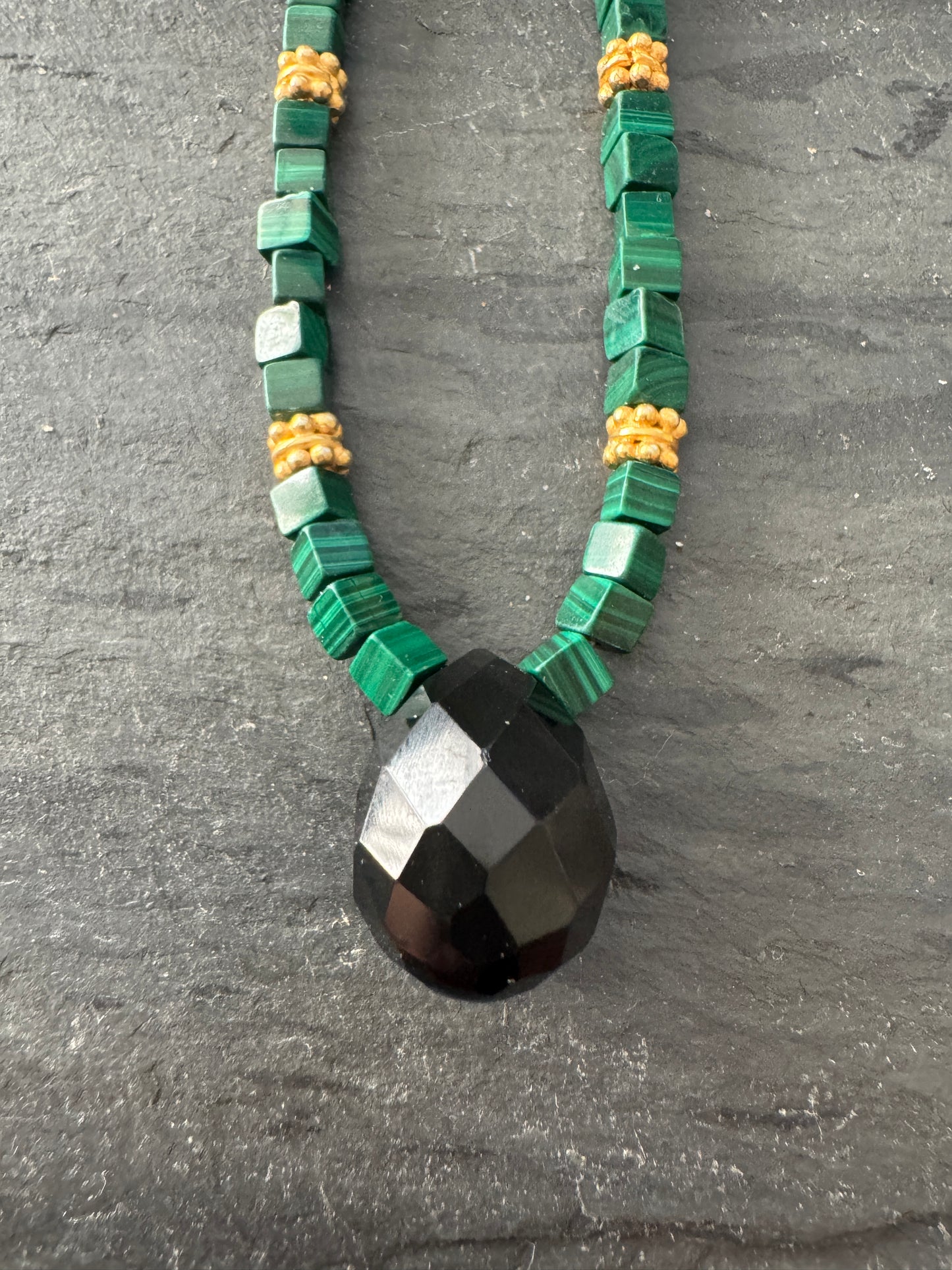 HandCut Malachite, Black Onyx Necklace