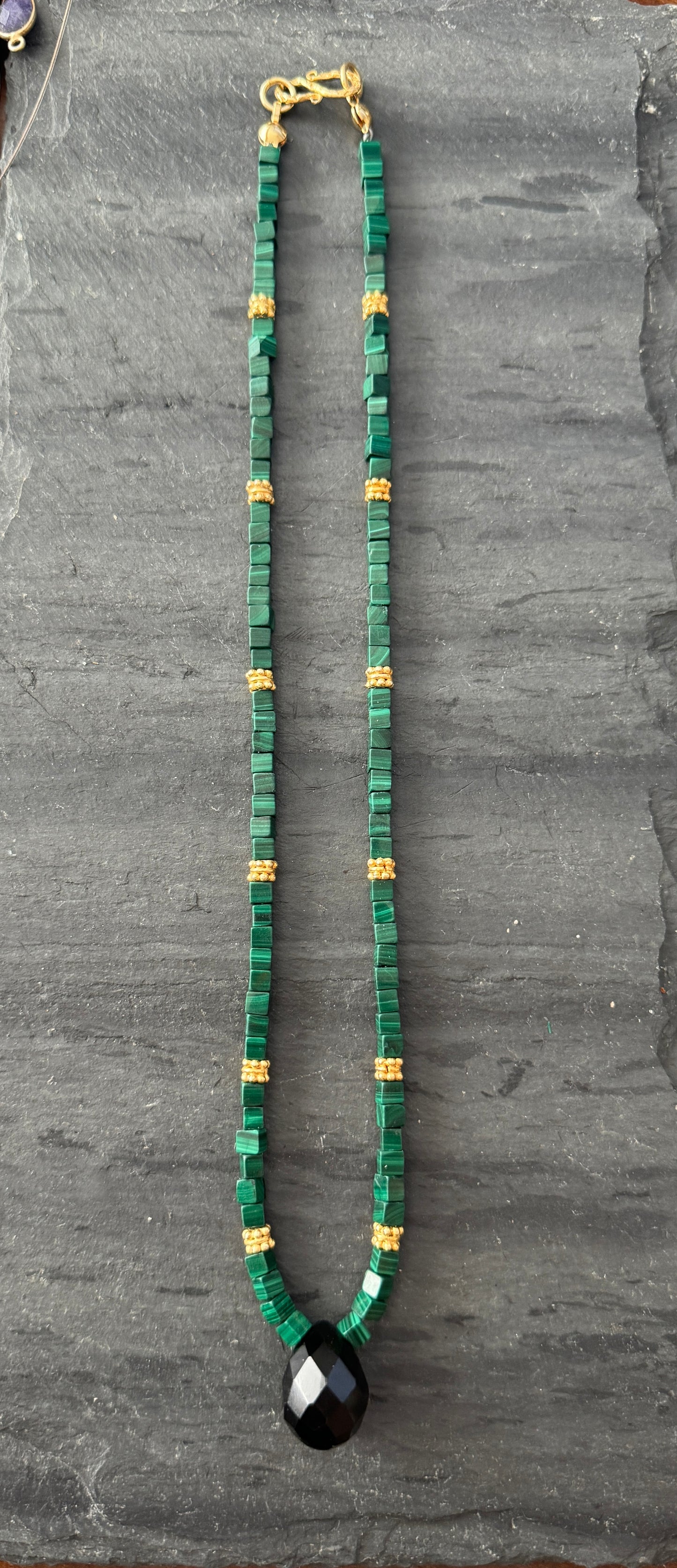 HandCut Malachite, Black Onyx Necklace