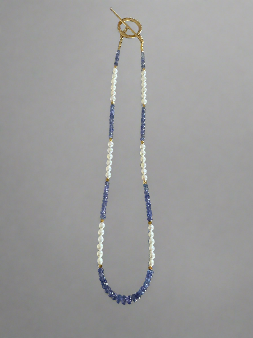 15.5in Tanzanite & Pearl Gold Vermeil Necklace