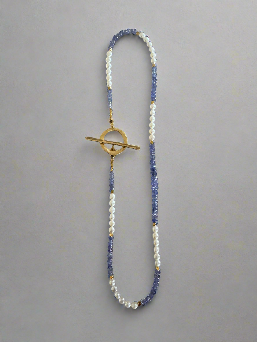 15.5in Tanzanite & Pearl Gold Vermeil Necklace