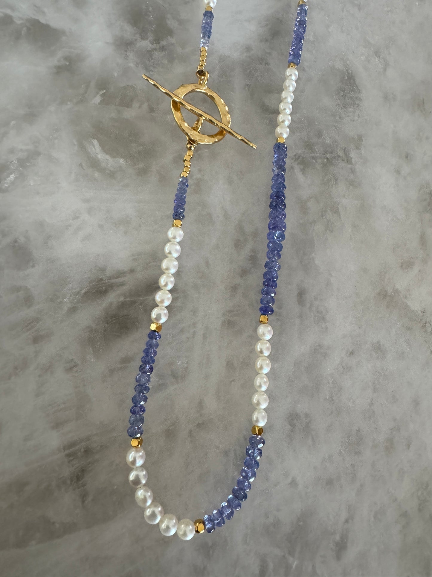 15.5in Tanzanite & Pearl Gold Vermeil Necklace