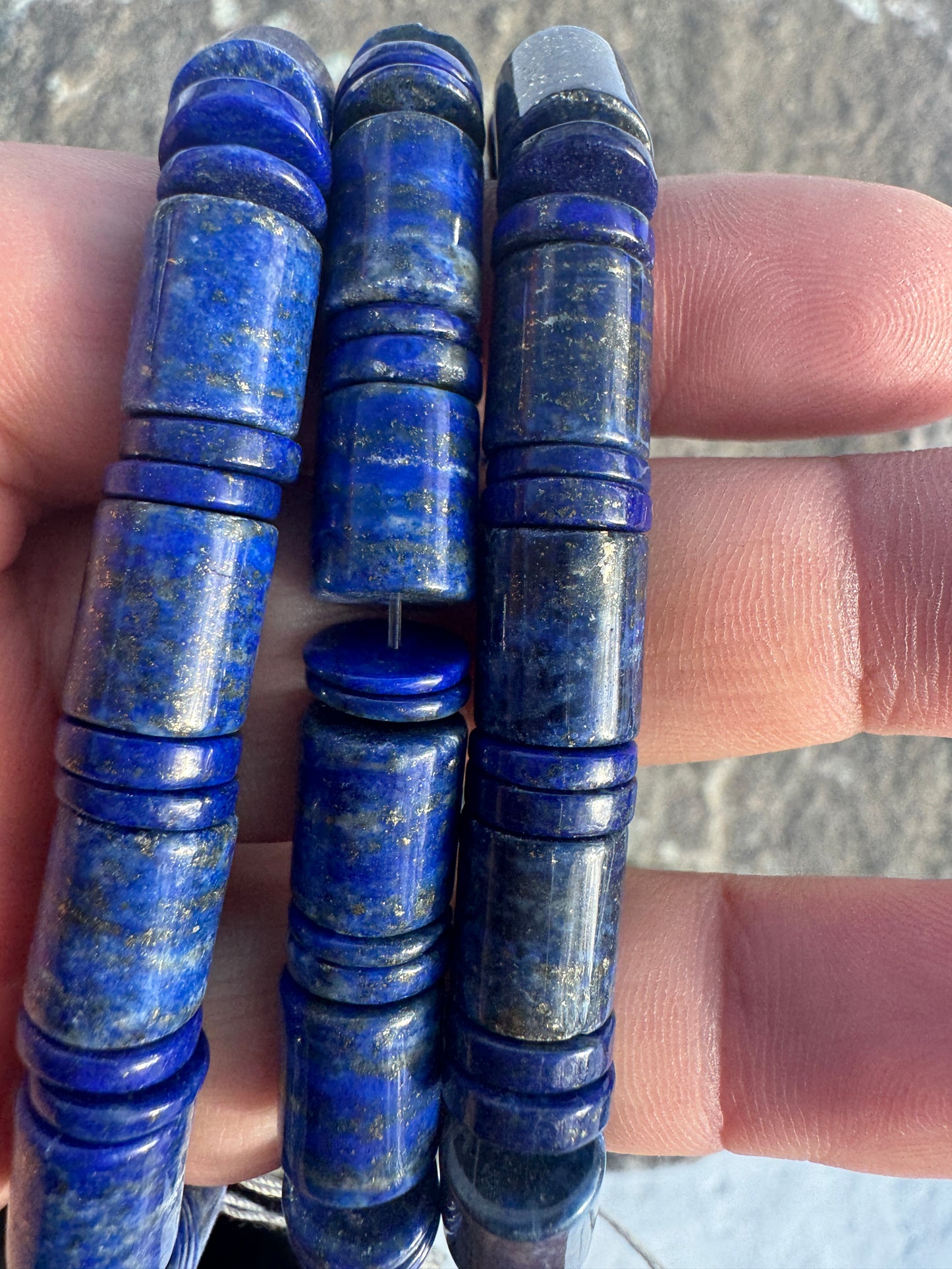 10-12mm Natural LAPIS LAZULI Barrel & Heshi Bracelet
