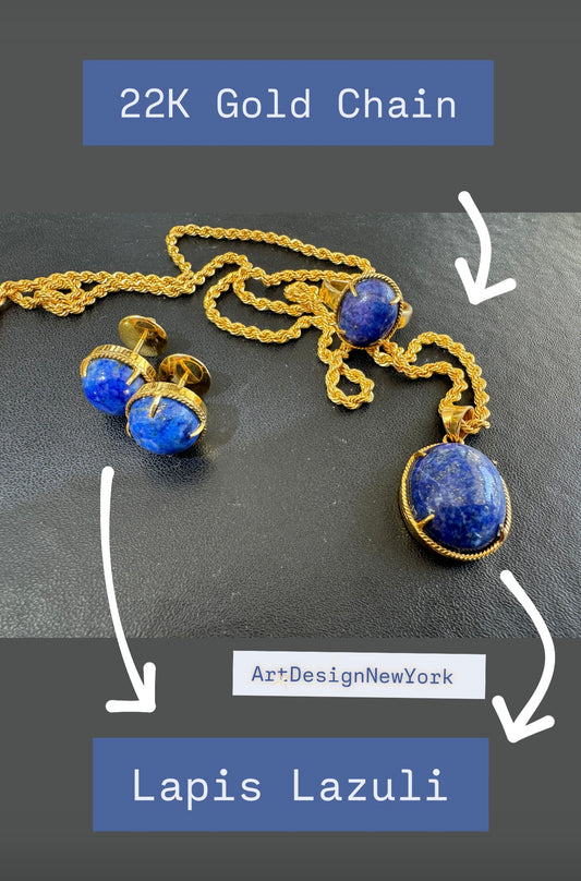 22K Lapis Lazuli Pendant, Ring, & Earrings