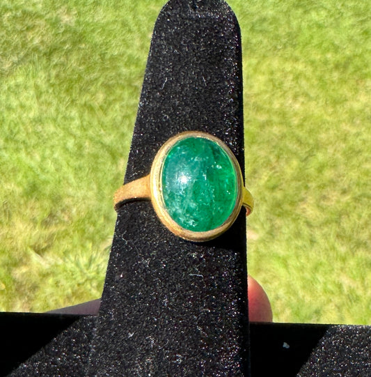 14K Gold Zambian EMERALD Ring 6.35cts